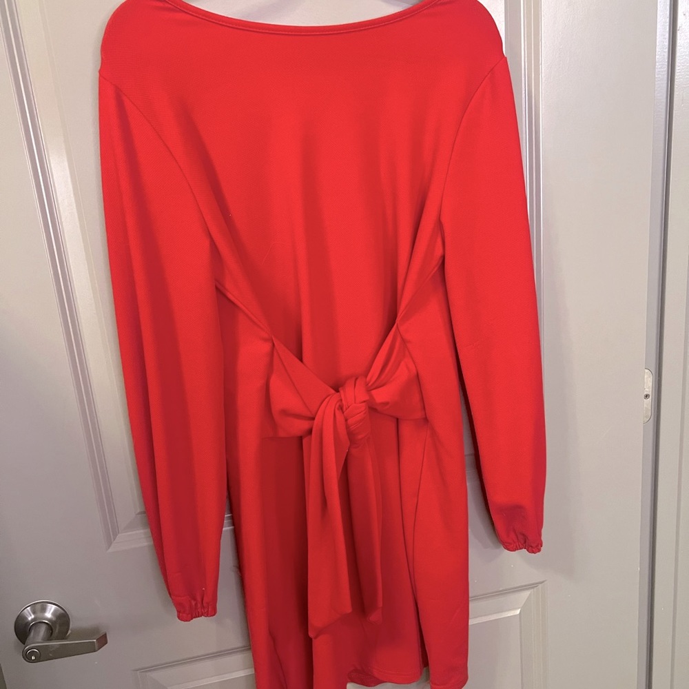 Red, front tying dress